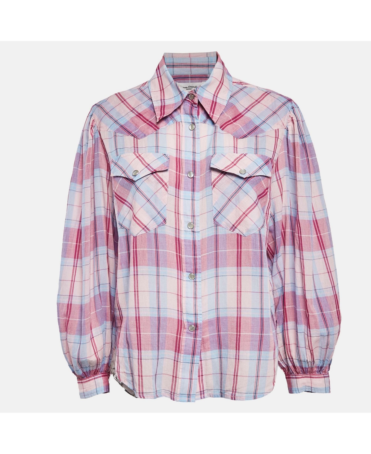 Pre-Owned Isabel Marant Women's Etoile Pink Plaid Cotton Puff Sleeve Bethany Shirt