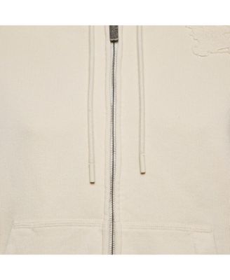 Women's Beige Logo Applique Cotton Knit Zip-Up Hoodie