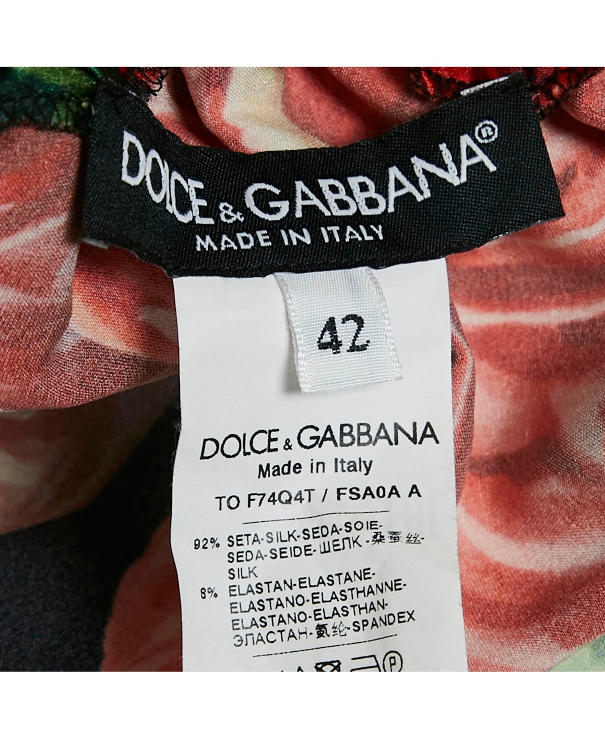 Pre-Owned Dolce & Gabbana Women's Black/red Anthurium Print Satin Ruched Top
