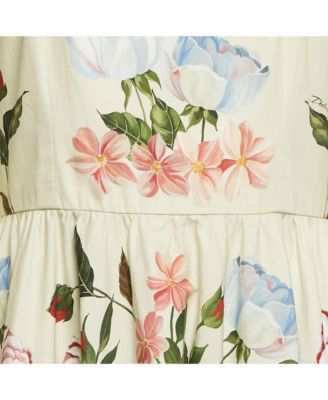 Women's Light Green Floral Print Cotton Midi Dress