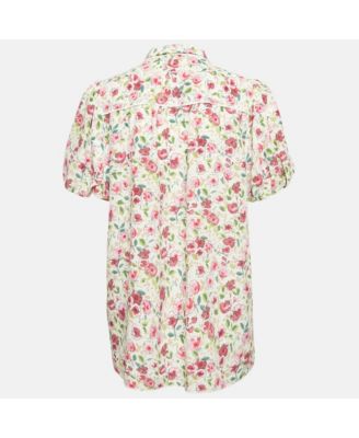 Women's Pink Floral Print Silk Short Sleeve Shirt
