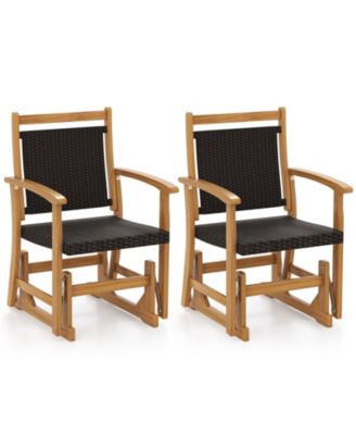 2PCS Patio Rattan Glider Chair with Acacia Wood Frame and Wicker Seat Back Armrests
