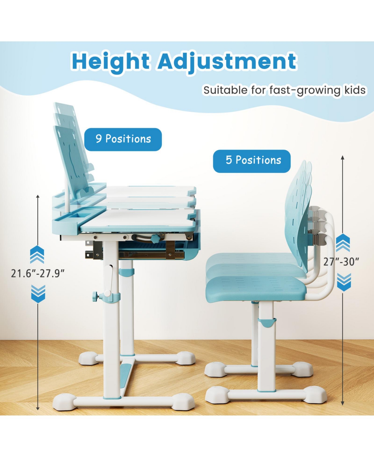 Gymax Kid's Study Desk & Chair Set w/Tilt Desktop Book Stand Footrest Bar for Toddlers