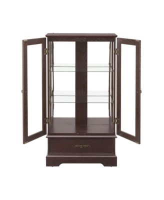 Glass Cabinet with Adjustable Glass Shelves 2 Doors and 1 drawer Cabinet Bulb Included