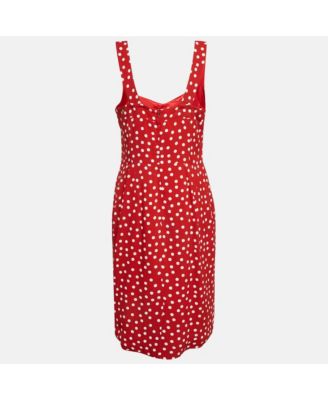 Women's Red Polka Dots Crepe Sleeveless Midi Dress