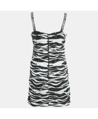 Women's Monochrome Zebra Pattern Sequinned Mini Dress