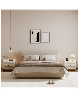 Rattan Nightstand, Bedside Table with Type-C Charging Station - 2 Storage Drawer Space, Boho End Table Side Table, 1pcs