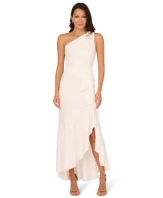 Women's Beaded One-Shoulder Crepe Gown