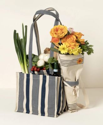 Farmers Market & Grocery Striped Cotton Canvas Tote