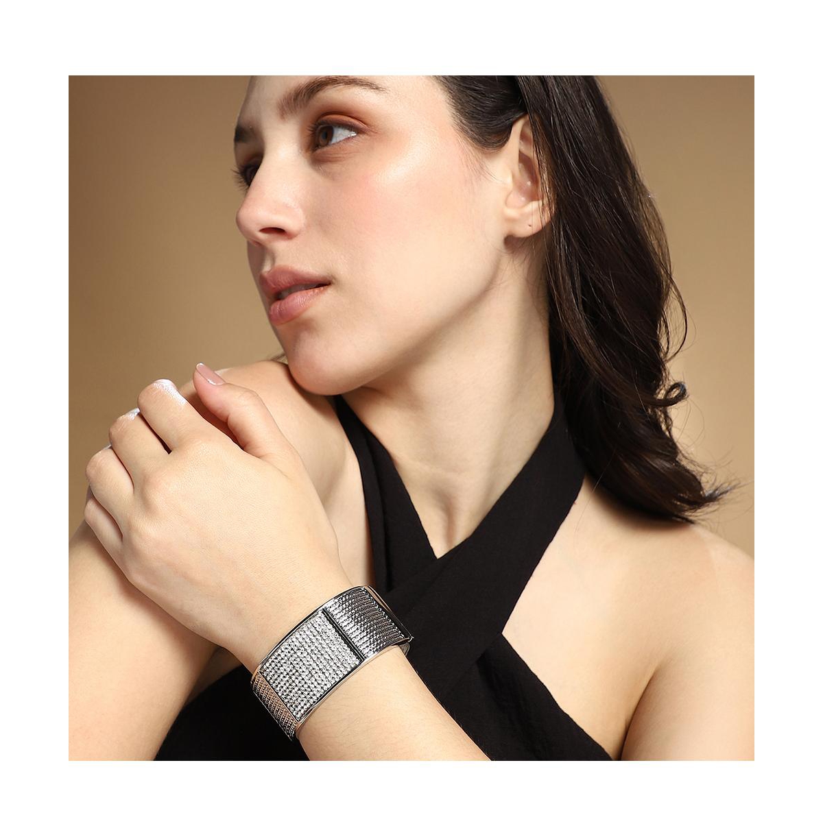 Sohi Women's The Cristal-Bijou Cuff Bracelet - Crystal Silver