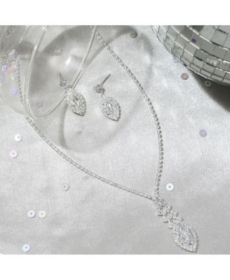 Women's Silver Crystal Bling Necklace And Earrings (Set Of 2)