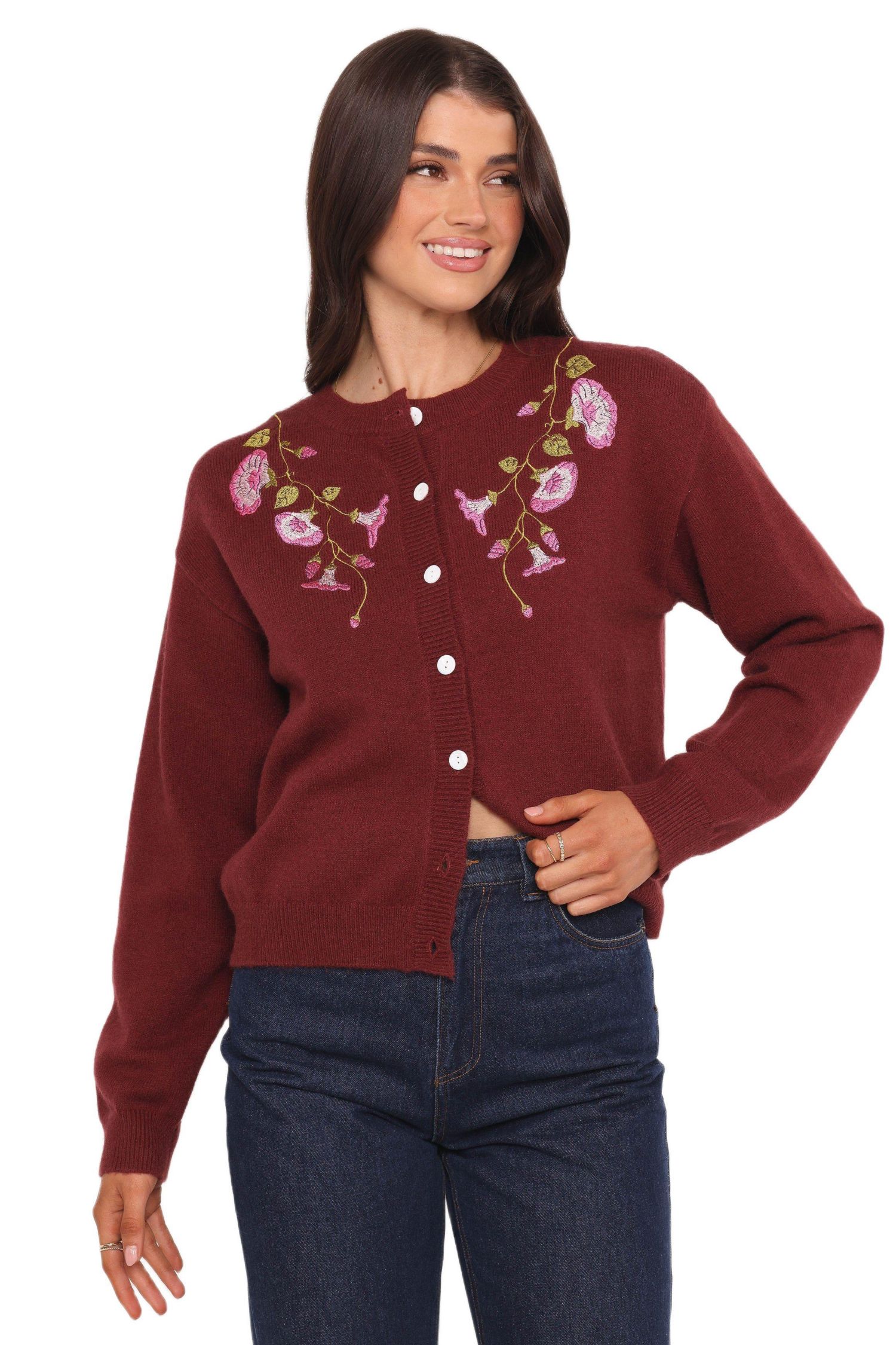 Women's Brittany Placed Embroidery Flower Cardigan