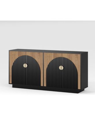 63in Large Sideboard Buffet Cabinet with Storage, Kitchen Fluted Coffee Bar Wine Bar Console Table with Gold Metal Handles