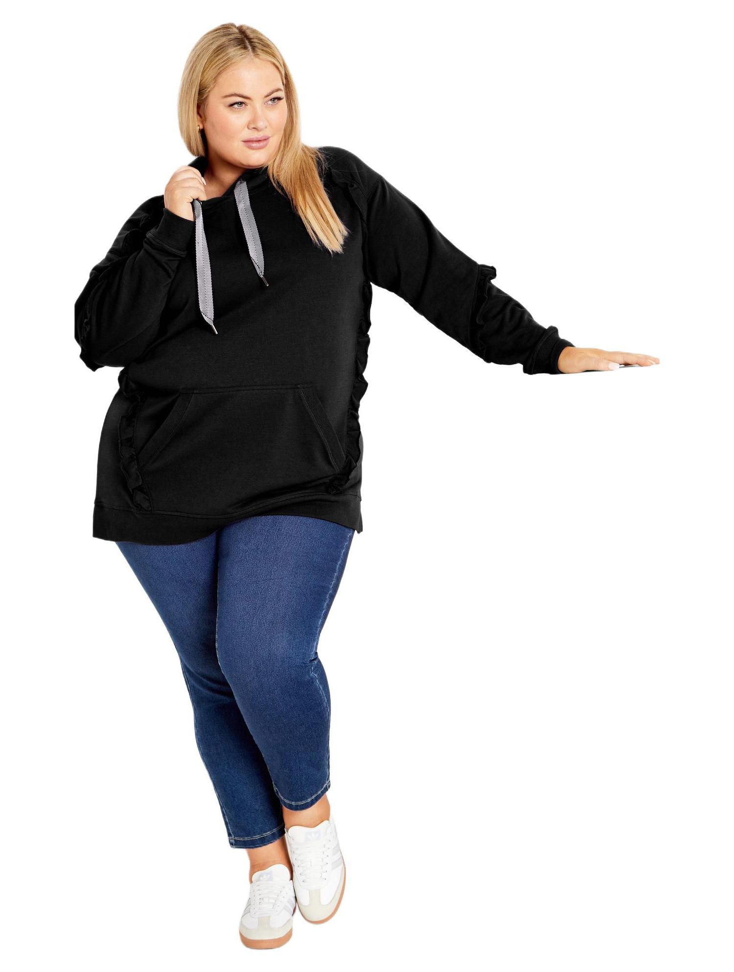 Women's Plus Size Frill Plain Hoodie