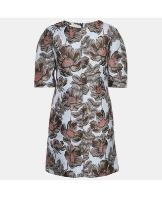 Women's Blue Floral Jacquard Shift Dress