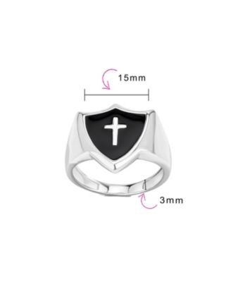 Religious Christian Shield Cross Signet Ring Natural Black Onyx Inlay Sterling Silver