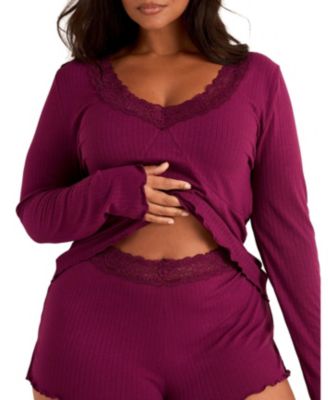 Plus Size Brooks Pajama Long Sleeve Top & Shorts Set