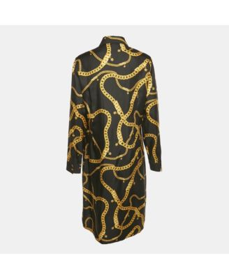 Women's Black Chain Print Silk Shirt Dress