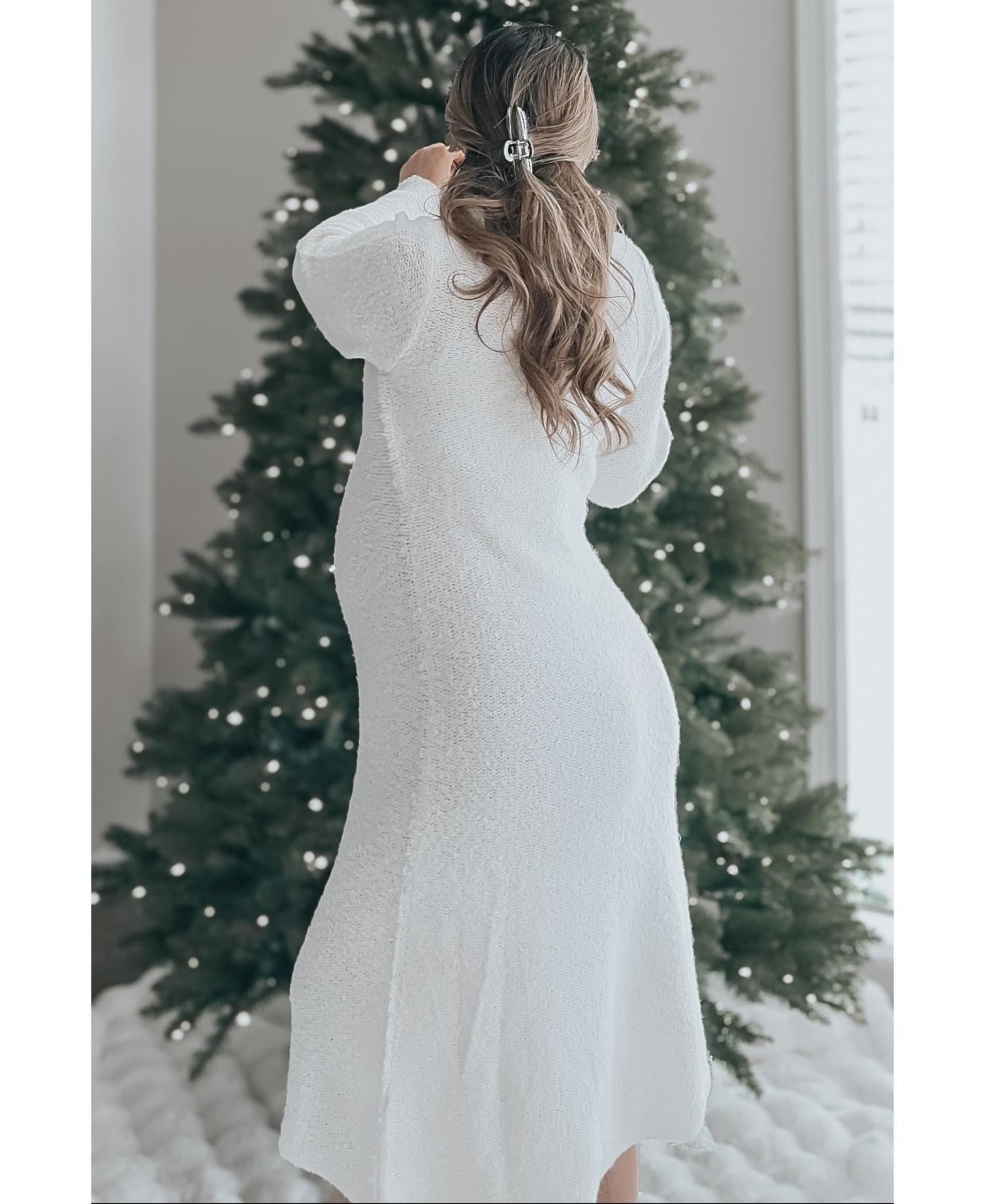 Women's Ivory Turtleneck Bell Sleeve Sweater Dress