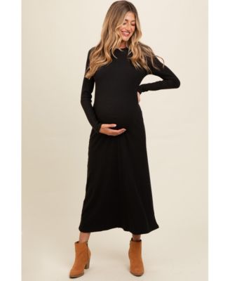 Maternity Charcoal Ribbed Knit Side Slit Midi Dress