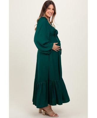 Maternity Emerald Bow Satin Maxi Dress