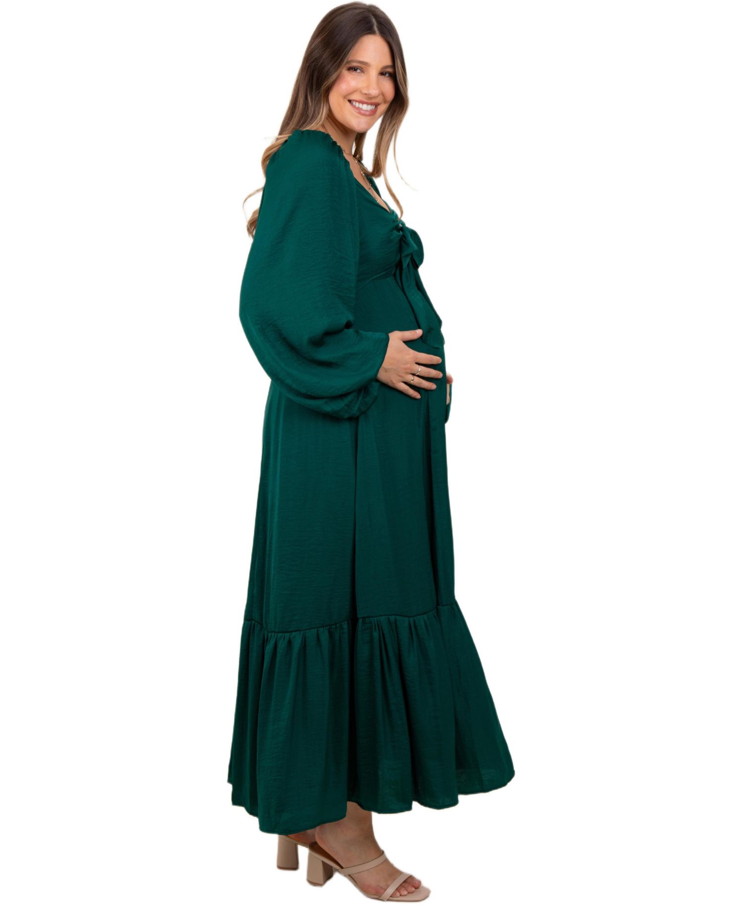 Women's Emerald Bow Satin Maxi Dress