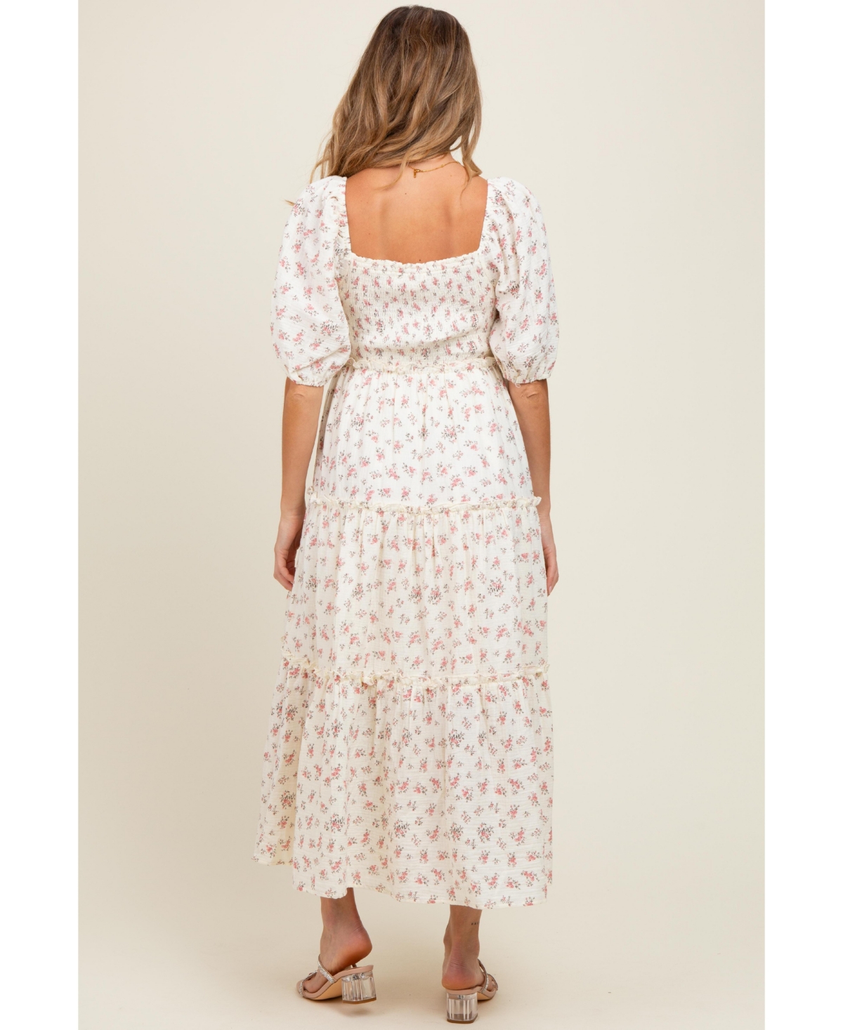 Pinkblush Maternity Pink Floral Smocked Ruffle Tiered Maxi Dress