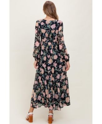 Maternity Navy Floral Chiffon Bow Tie Front Maxi Dress