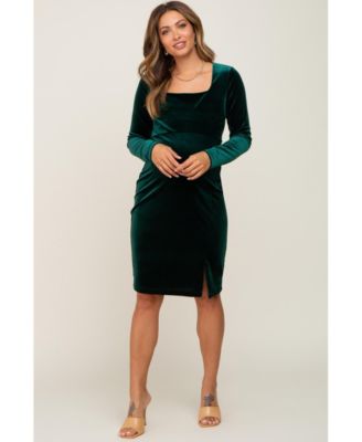 Maternity Burgundy Velvet Long Sleeve Side Slit Dress