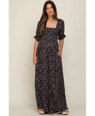 Maternity Navy Floral Smocked Jumpsuit