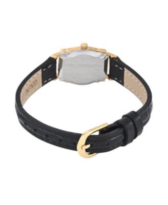 Women's Vintage 14K Gold-Plated Rectangular Small Face Watch with Leather Strap