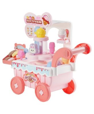 Ice Cream Cart for Kids, 27 PCS Pretend Play Store with Storage Trolley, Sound & Light, Pretend Money, Educational Toy 3+ Pink