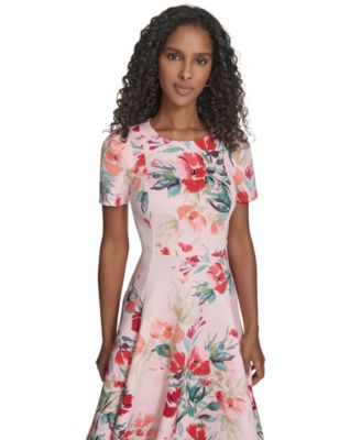 Women's Short-Sleeve Printed Midi Dress
