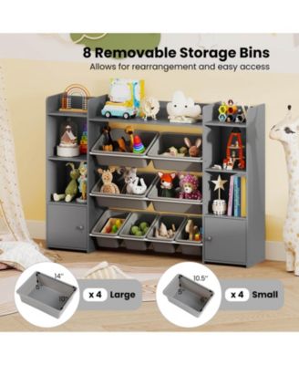 4-Tier Large Storage Cabinet with 6 Cubbies & 8 Removable Bins Bookshelf