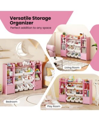 4-Tier Large Storage Cabinet with 6 Cubbies & 8 Removable Bins Bookshelf