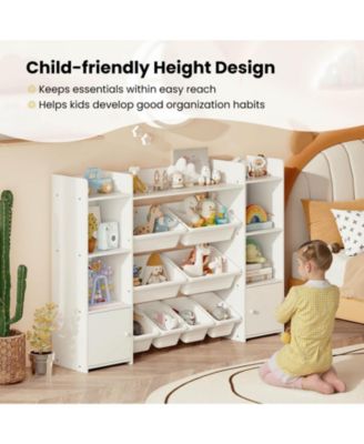 4-Tier Large Storage Cabinet with 6 Cubbies & 8 Removable Bins Bookshelf