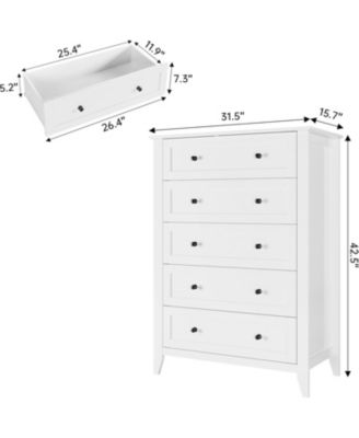  Modern Bedroom Dresser, Tall Wood Chest with Deep Drawers & Metal Knobs