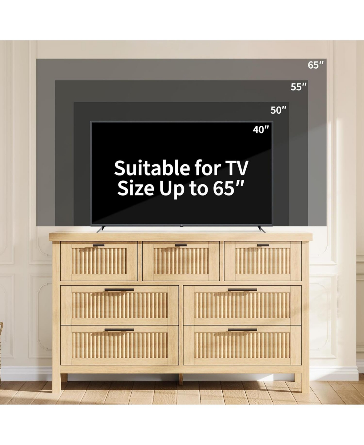 Gaomon 47.4" Wood Fluted 7-Drawer Large Storage Bedroom Dresser & Tv Stand