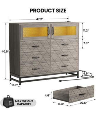 6-Drawer Wood Bedroom Dresser with LED Lights & Charging Station