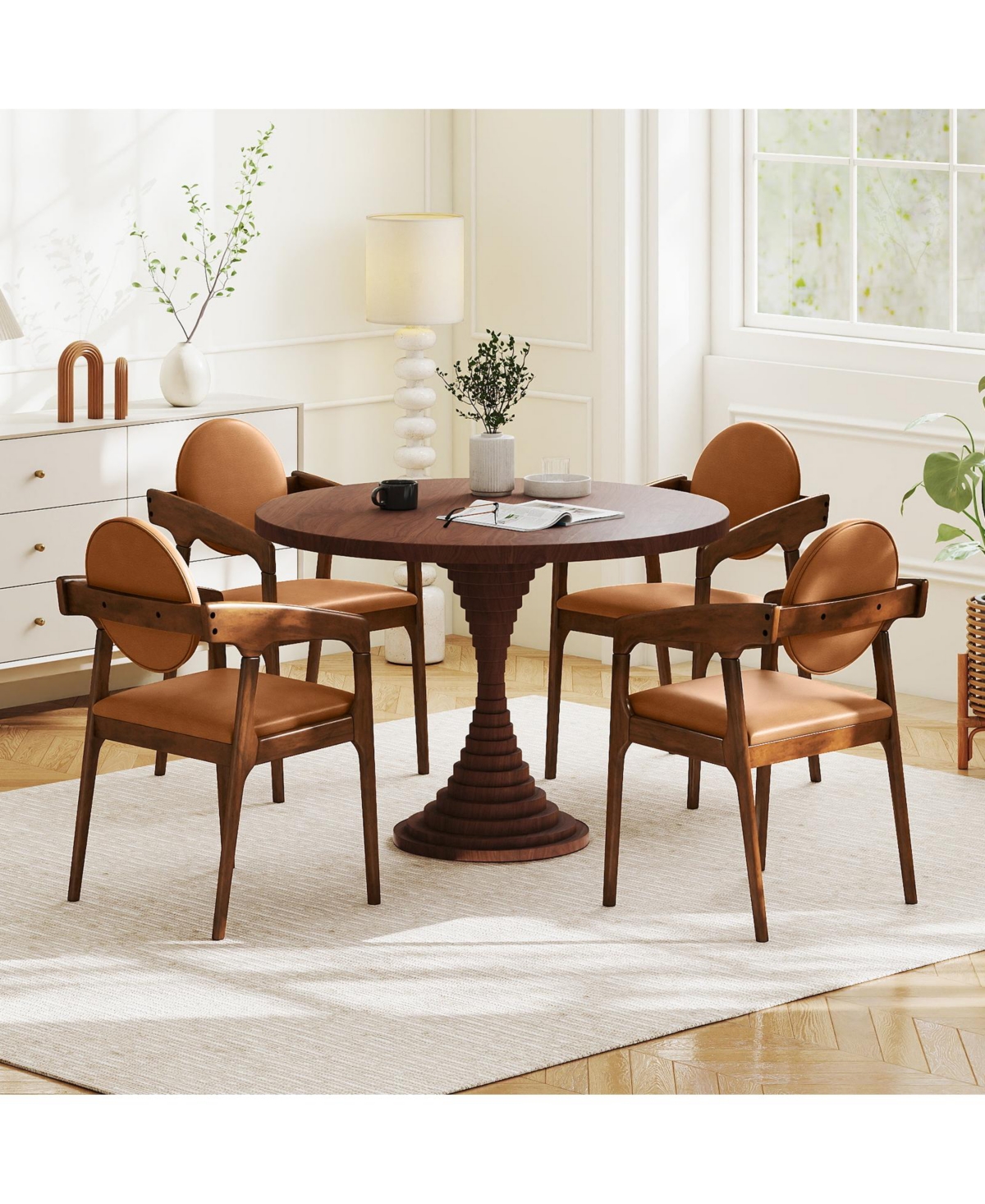 Gymax Wooden Dining Chair Set of 4 w/Rubber Wood Frame Padded Seat & Back Armrests