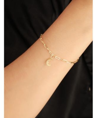 Crescent Moon Charm with Paperclip Chain Bracelet in 14K Gold, 7 in, approx. 3.1 grams.