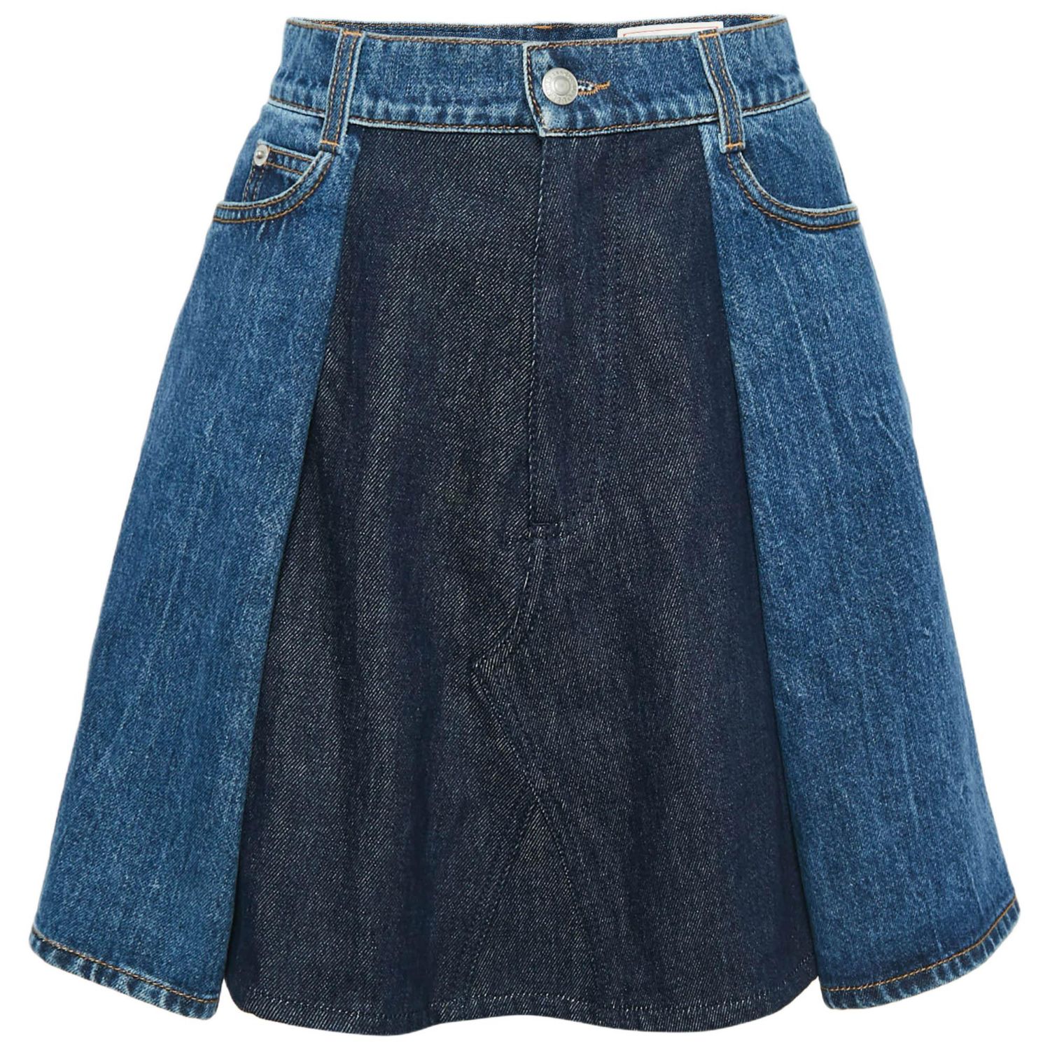 Women's Blue Denim Dual Tone Pleated Mini Skirt