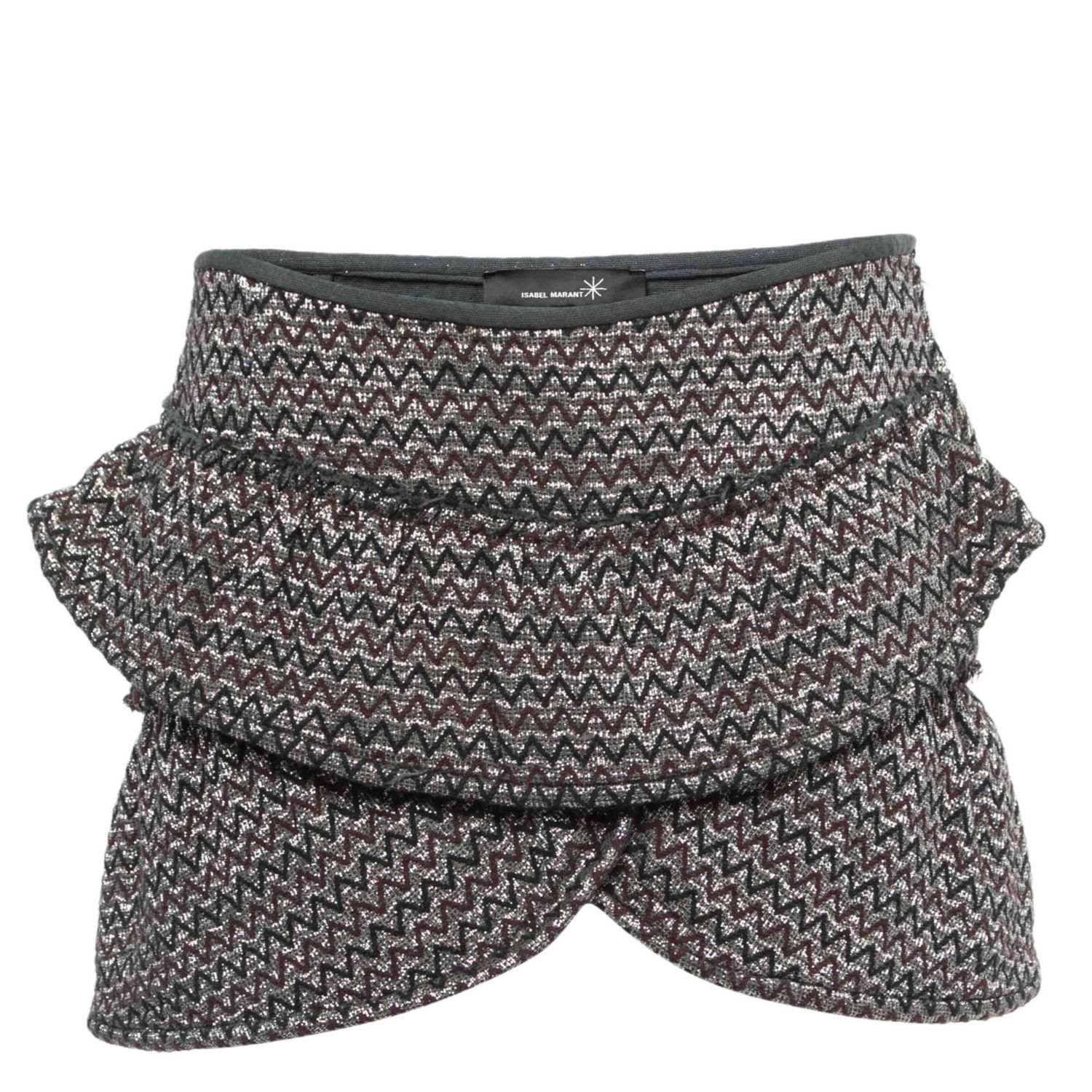 Women's Silver Zig-Zag Patterned Lurex Knit Mini Skirt