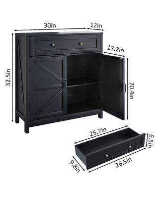 Farmhouse Kitchen Cabinet Sideboard with Barn Door Drawer and Adjustable Shelf in Black