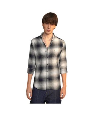 Men's Charcoal Black & Ivory White Ombre Buffalo Check Shirt