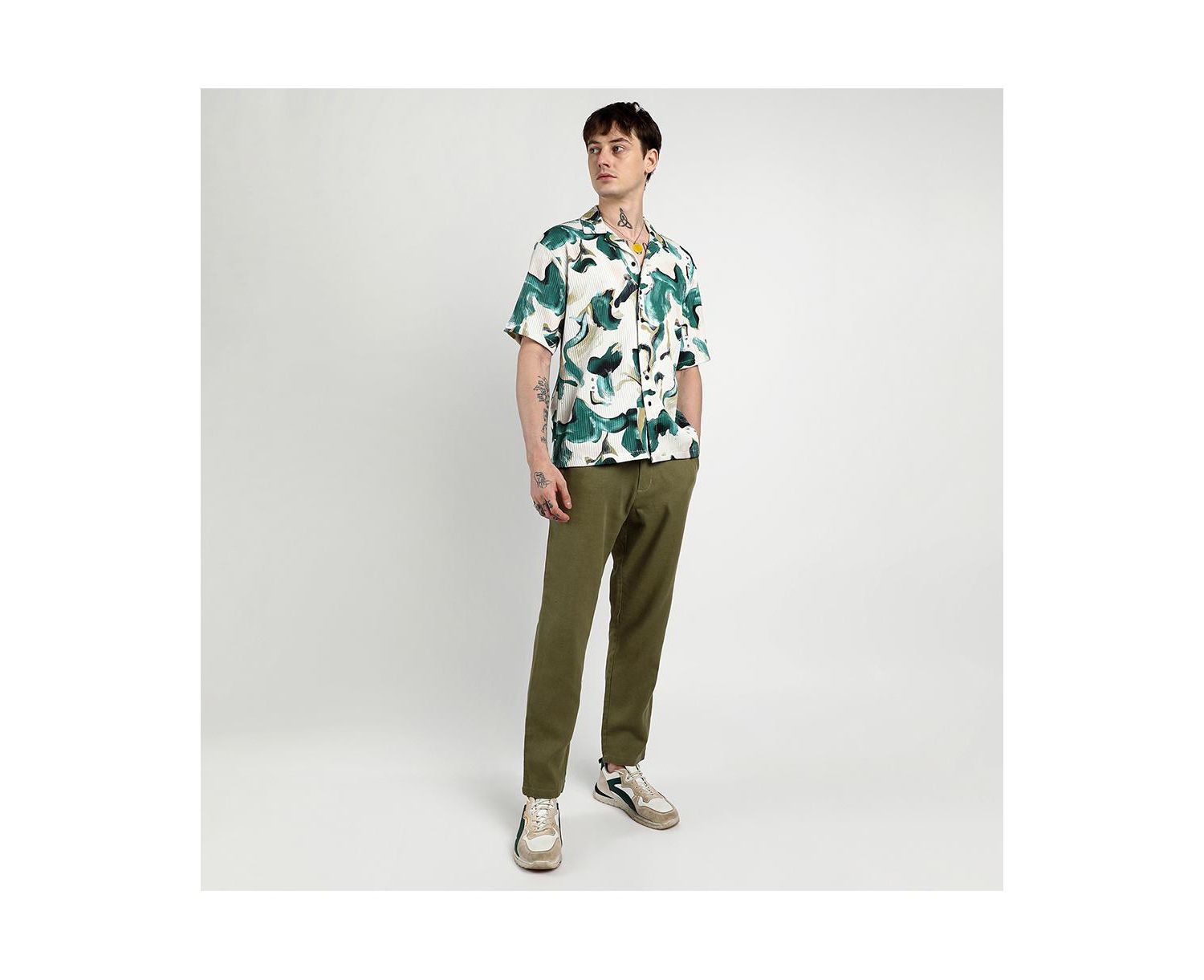 Men's Emerald Green Oversized Swirl Strokes Shirt