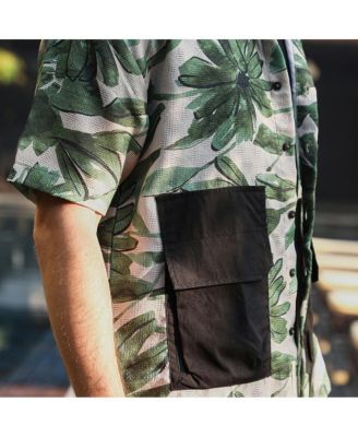 Men's Jungle Green & Ivory White Flora-Stroke Oversized Shirt