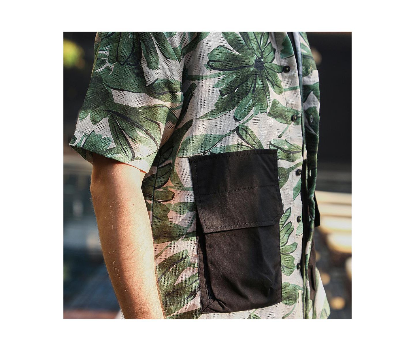 Мужская рубашка Cahoot Campus Sutra Jungle Green & Ivory White Flora-Stroke Oversized, цвет: Белый — фото 7