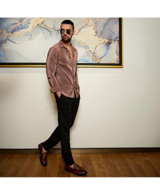 Men's Mocha Brown Pleat-Creased Shirt