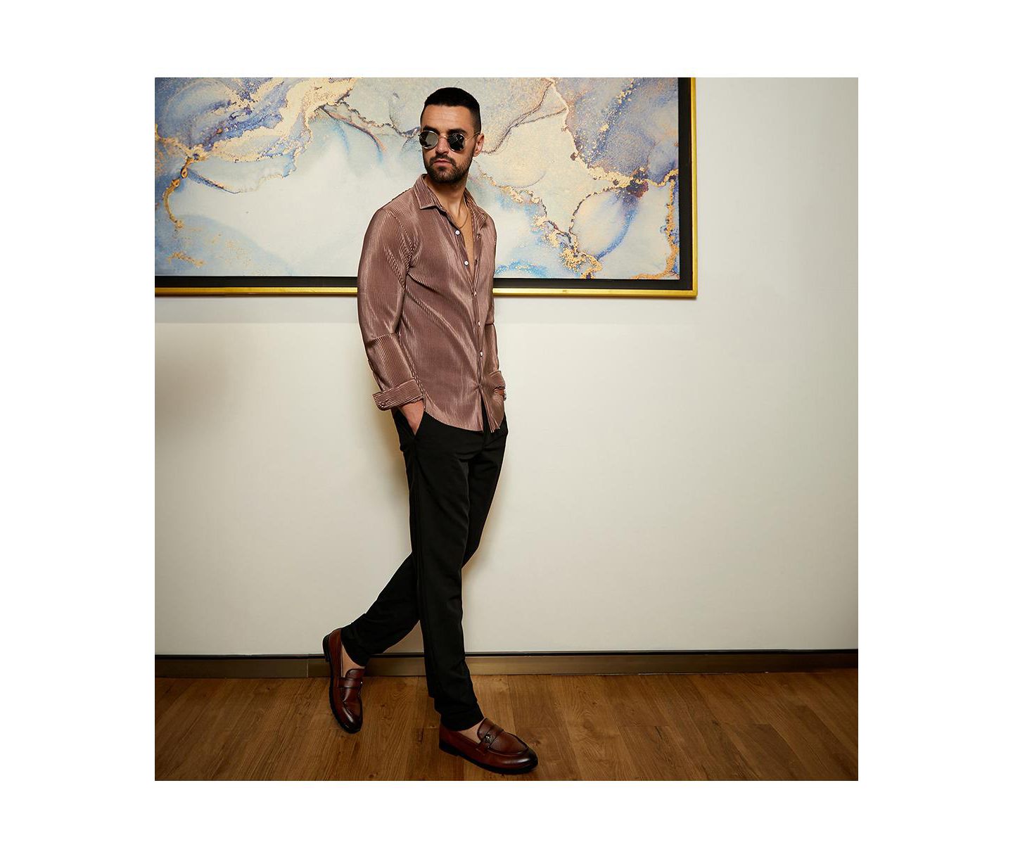 Мужская рубашка Cahoot Campus Sutra Mocha Brown Pleat-Creased, цвет: Коричневый — фото 3